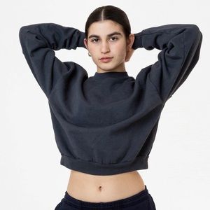 LAAP113 Dolphin Blue14 oz Heavy Fleece Cropped Mock Neck Pullover
